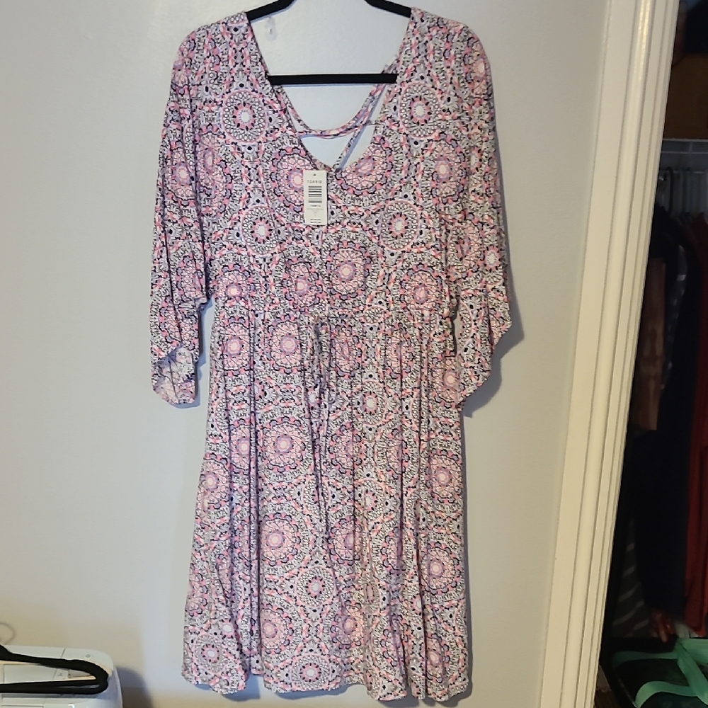 Torrid Floral Long Sleeve Dress in Pink and White